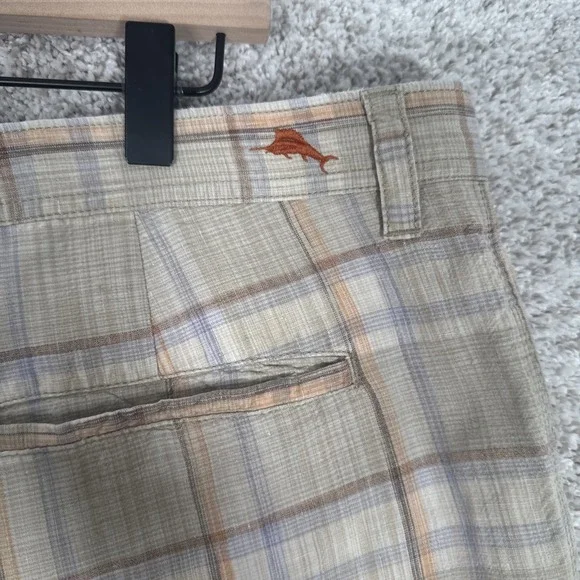 Tommy Bahama Silk Linen Shorts Mens 38 Tan Beige Plaid 10" Inseam - Picture 10 of 15